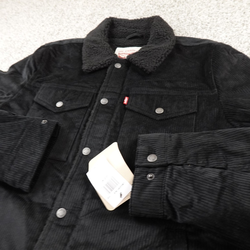 NEW Levis Jacket Mens L Black Corduroy Sherpa Lined Trucker Snap Zip Coat Work